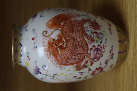 A Chinese famille Qilin vase Height 17cm